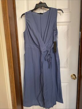 Tiana B. Dusty Blue Sleeveless Wrap Jumpsuit